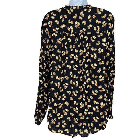 Torrid Rayon Slub Peasant Long Sleeve Top Black Yellow Daisy Flower Print Sz 1X - Picture 5 of 9